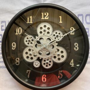 Moving gear clock, 12'' - Black&silver